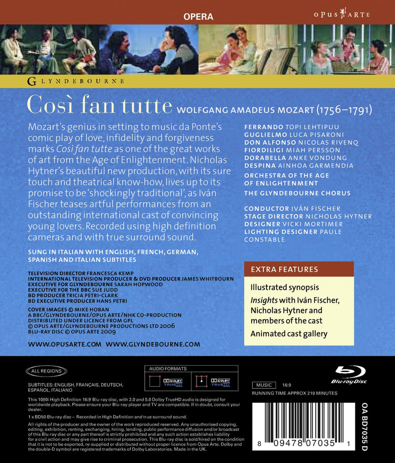 Mozart: Cosi Fan Tutte / Lehtipuu, Pisaroni, Fischer [blu-ray]