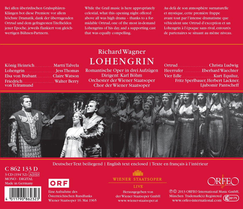 Wagner: Lohengrin / Bohm, Watson, Thomas, Ludwig, Wachter