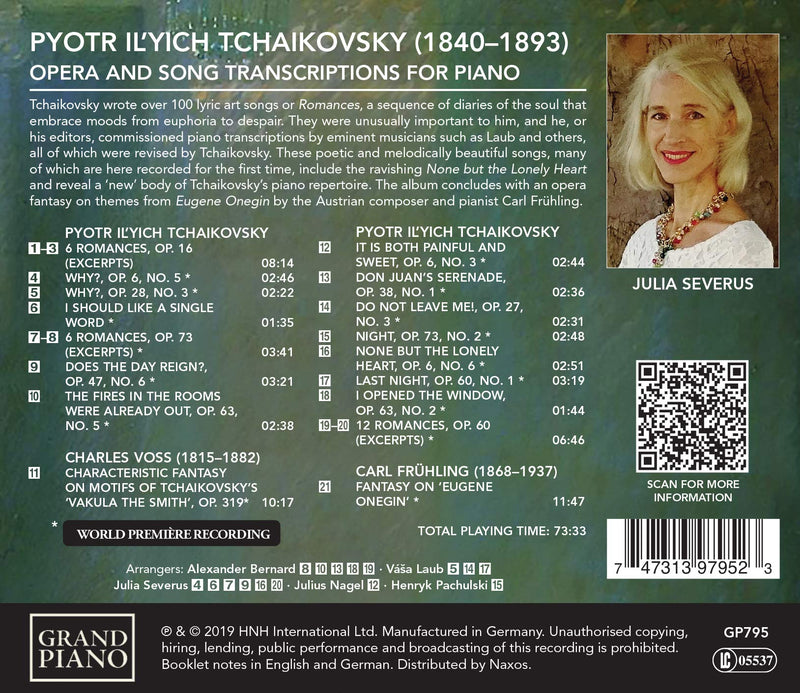 Tchaikovsky: Opera & Song Transcriptions for Solo Piano / Severus
