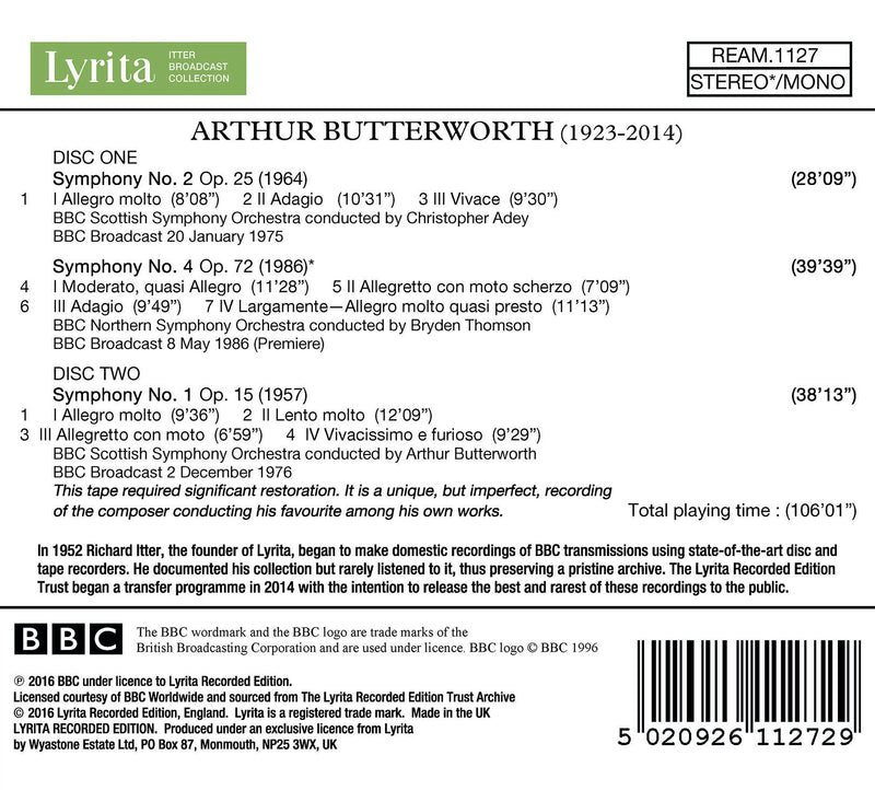 Butterworth: Symphonies Nos. 1, 2 & 4 (Live)