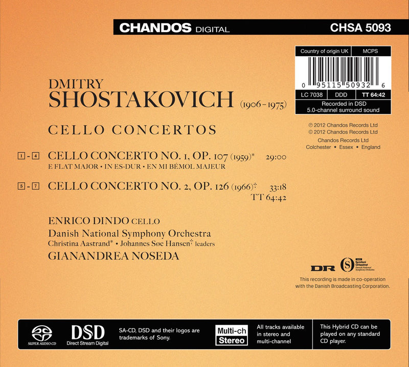 Shostakovich: Cello Concertos 1 & 2 / Dindo, Noseda, Danish National Symphony