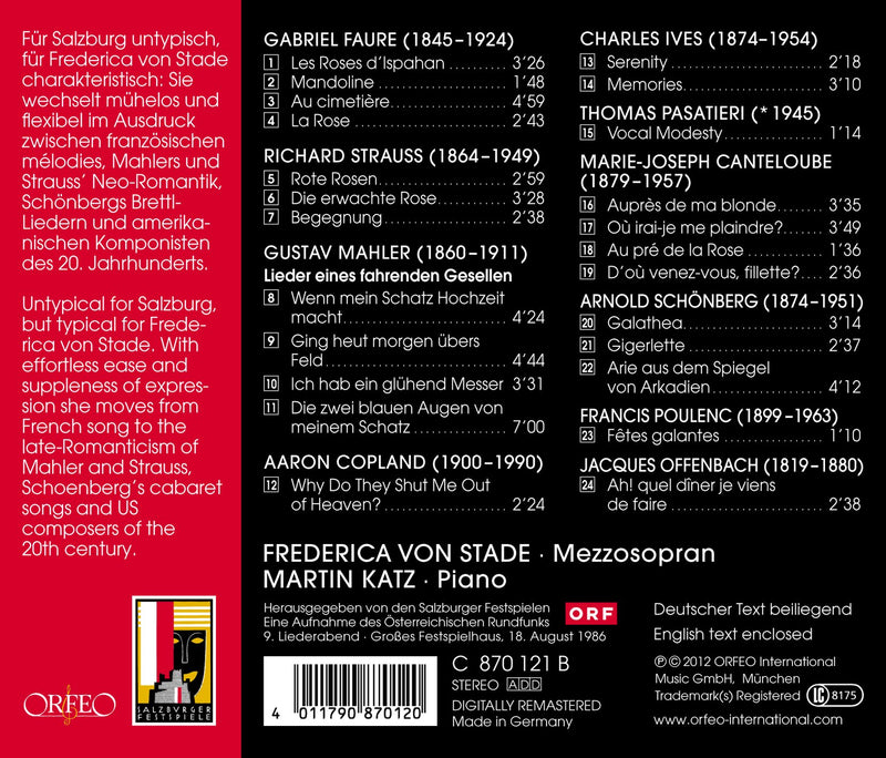 Faure, Strauss, Mahler, Copland, Ives, Canteloube: Lieder / Von Stade, Katz