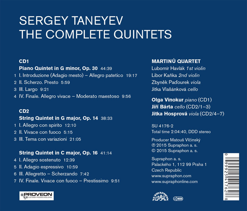 Taneyev: The Complete Quintets / Martinu Quartet
