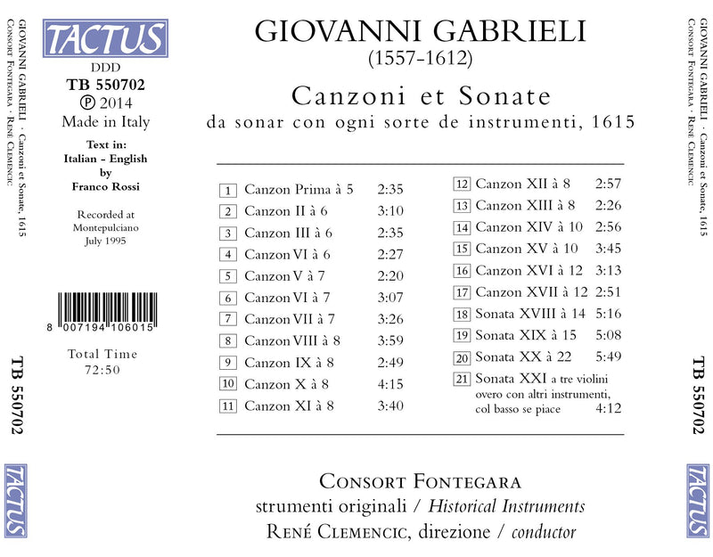Giovanni Gabrieli: Canzoni et Sonate, 1615 / Clemencic, Consort Fontegara
