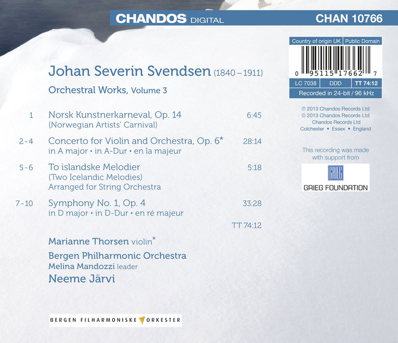 Johan Svendsen: Orchestra Works, Vol. 3 / Jarvi, Thorsen, Bergen Philharmonic