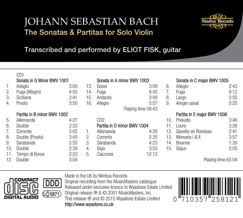 Bach: The Sonatas & Partitas For Solo Violin / Eliot Fisk