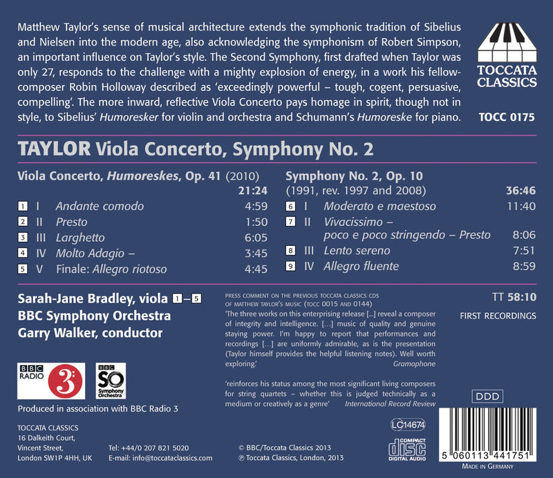 Taylor: Symphony No. 2 / Viola Concerto