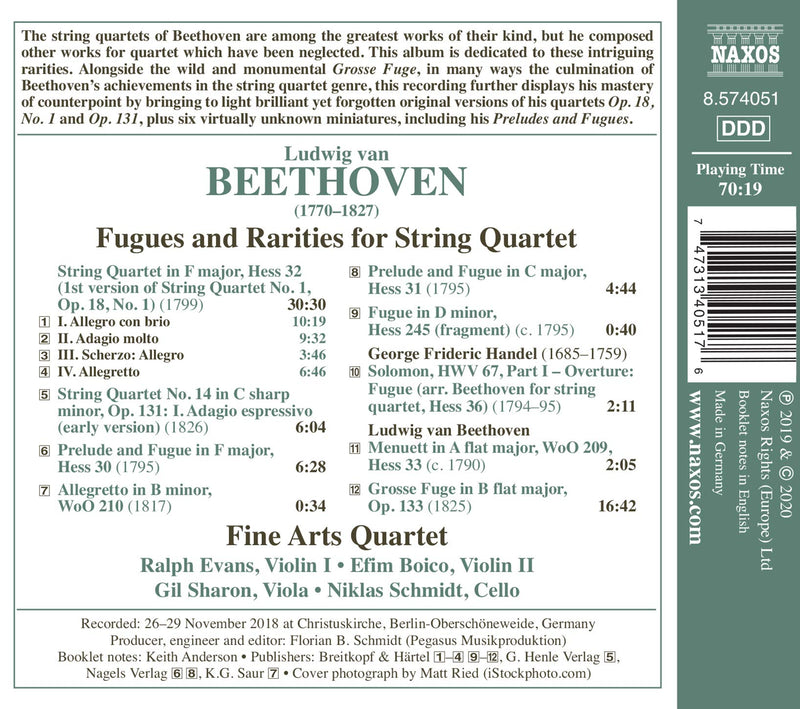 Beethoven: Fugues & Rarities for String Quartet & Other Works / Fine Arts Quartet