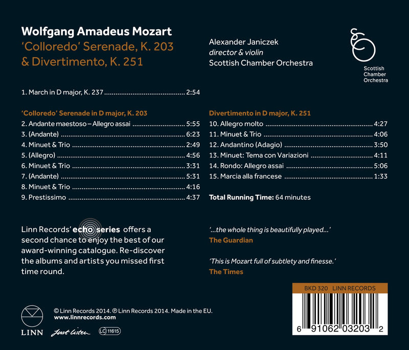 Mozart:  Serenade K 203, Divertimento K 251 / Janiczek , Scottish Chamber Orchestra