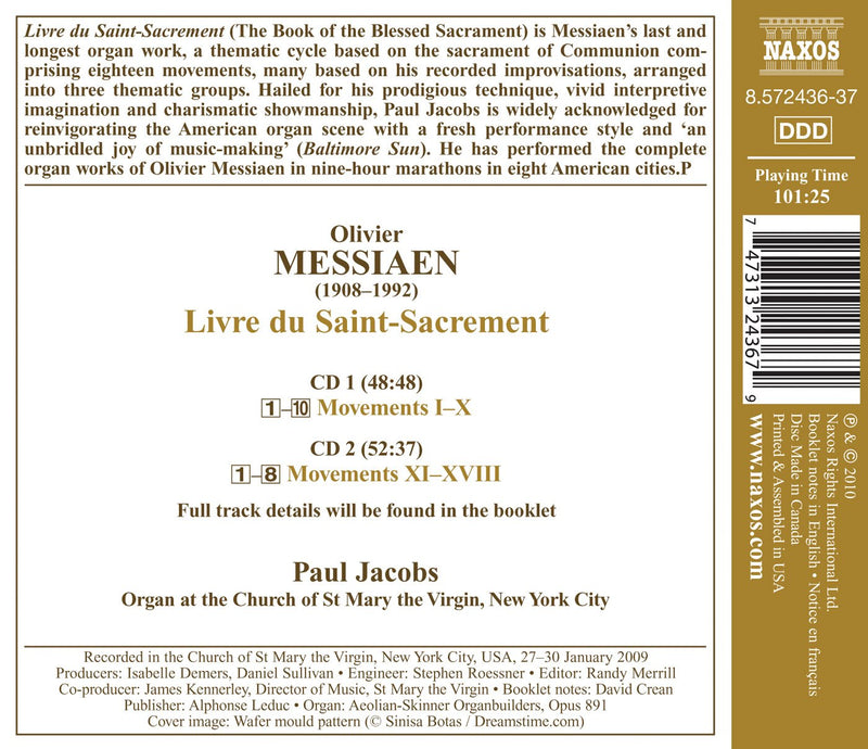 Messiaen: Livre Du Saint-Sacrement / Paul Jacobs