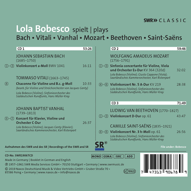 Lola Bobesco plays Bach, Vitali, Vanhal, Mozart, Beethoven a