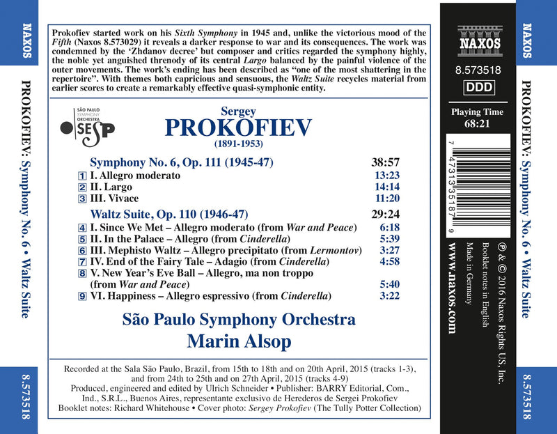 Prokofiev: Symphony No. 6 & Waltz Suite / Alsop, Sao Paulo Symphony