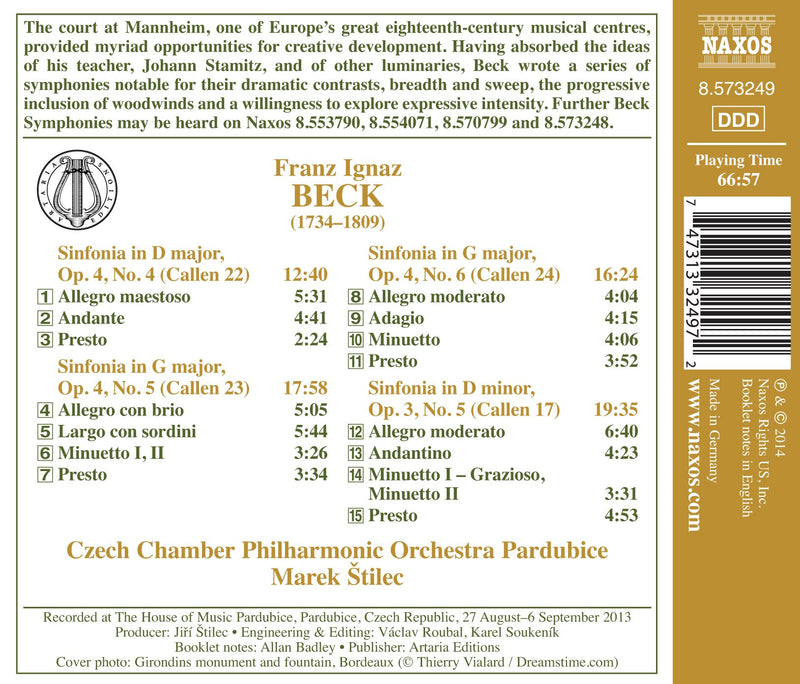 Franz Ignaz Beck: Symphonies Op. 4, Nos. 4-6 & Op. 3, No. 5