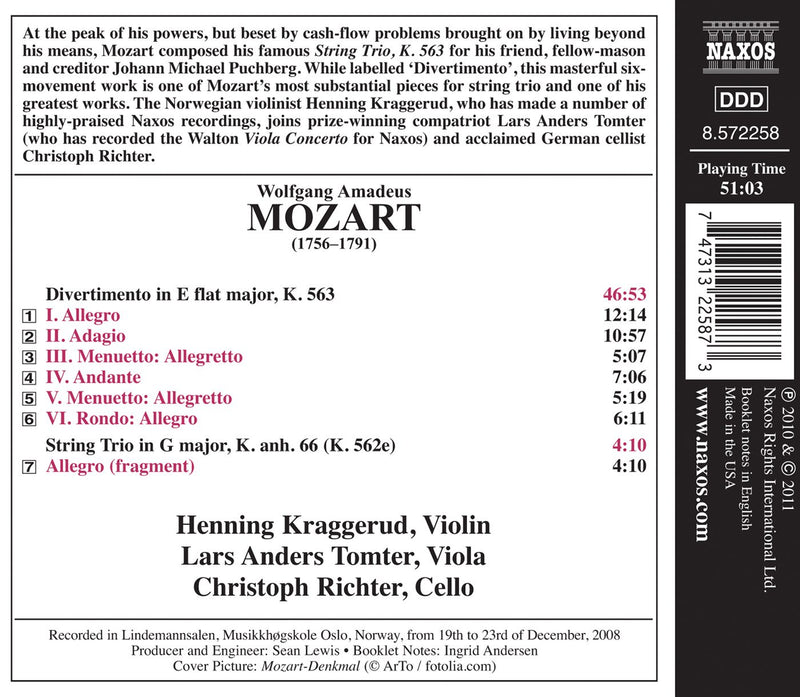 Mozart: Divertimento In E Flat / Kraggerud, Tomter, Richter