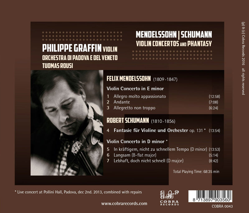 Mendelssohn & Schumann: Violin Concertos & Phantasy / Graffin, Rousi, Orchestra di Padova e del Veneto