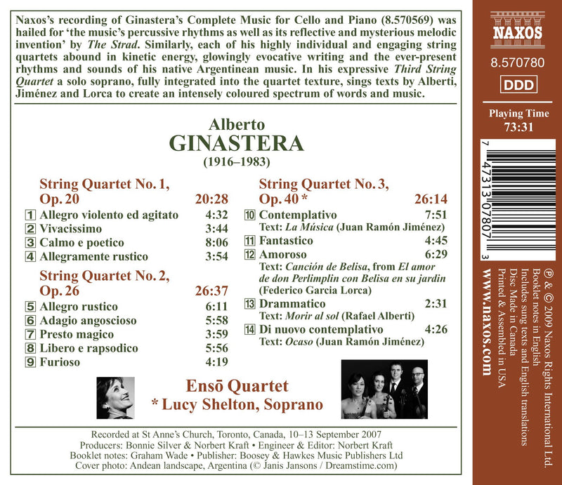 Ginastera: String Quartet No 1, 2 & 3 / Enso Quartet