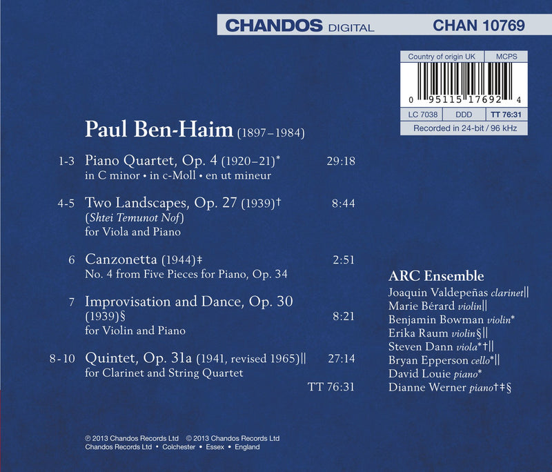 Music in Exile - Chamber Works by Paul Ben-Haim
