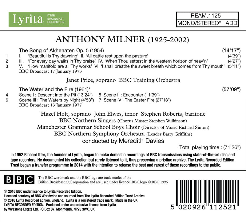 Milner: The Water and the Fire & The Song of Akhenaten / Davies