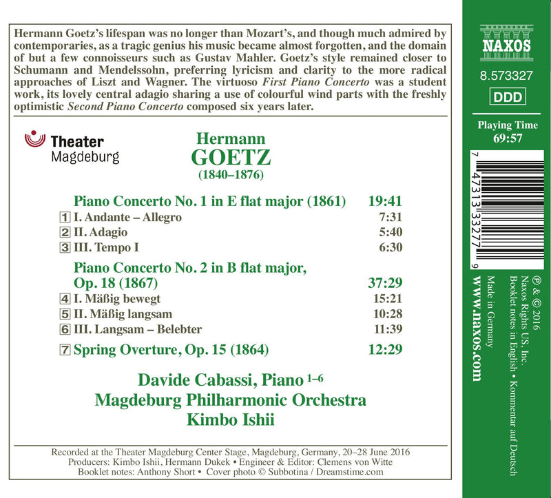 Goetz: Piano Concertos Nos. 1-2 & Spring Overture / Cabassi, Ishii, Magdeburg Philharmonic