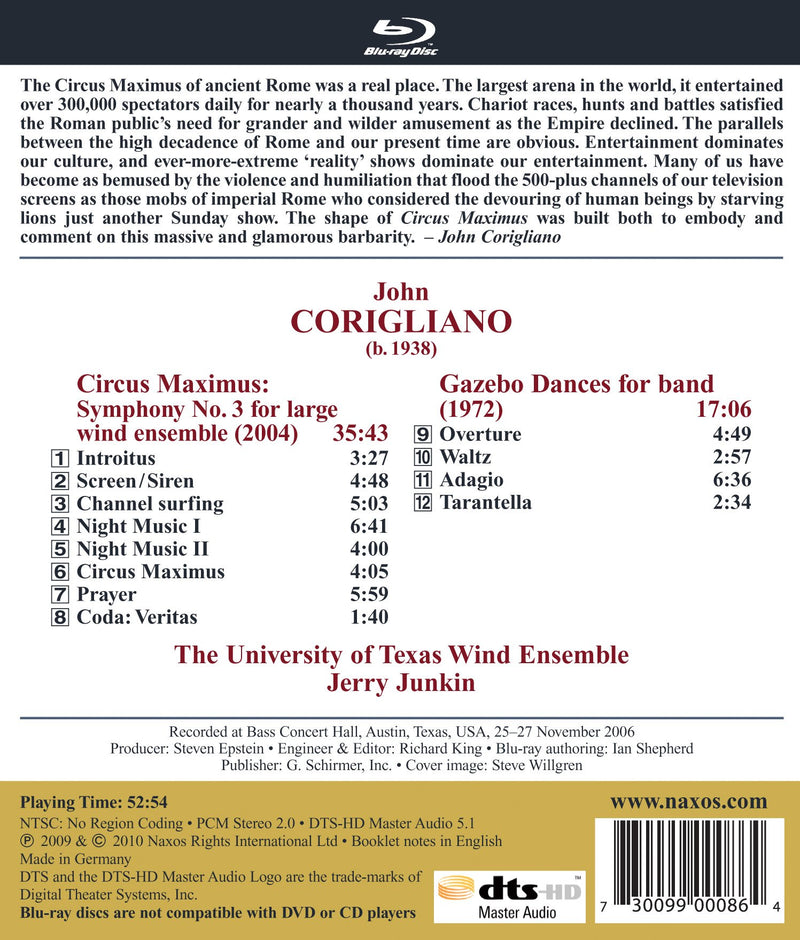 Corigliano: Circus Maximus / Junkin, University Of Texas Wind Ensemble [Blu-ray Audio]