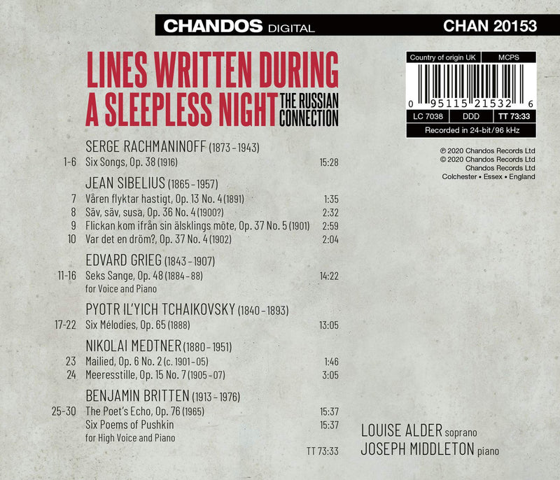Lines Written During a Sleepless Night - Art Songs / Alder, Middleton