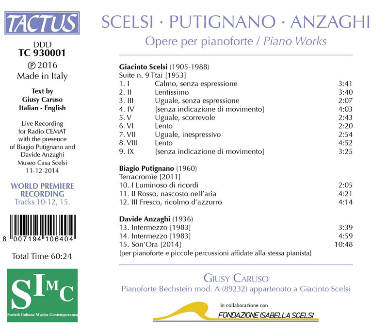 Scelsi, Putignano & Anzahgi: Piano Works