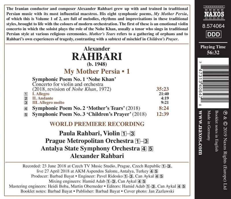 Rahbari: My Mother Persia, Vol. 1: Symphonic Poems Nos. 1-3