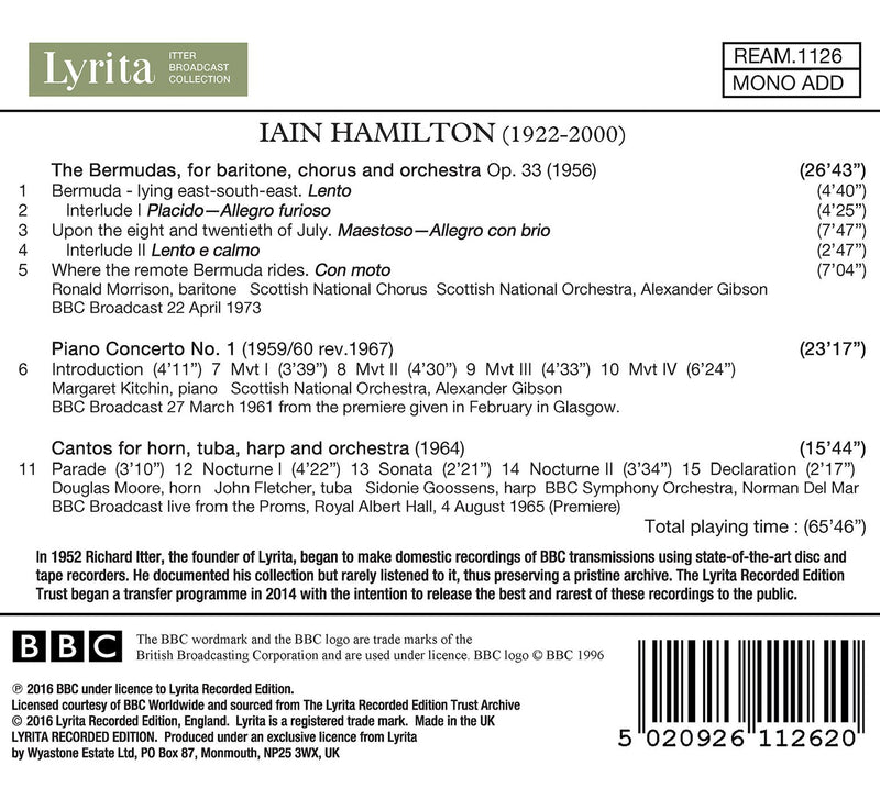 Hamilton: The Bermudas, Op. 33, Piano Concerto No. 1 & Canto