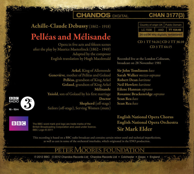 Debussy: Pelleas Et Melisande / Elder, Dean, Hannon, Tomlinson, Walker