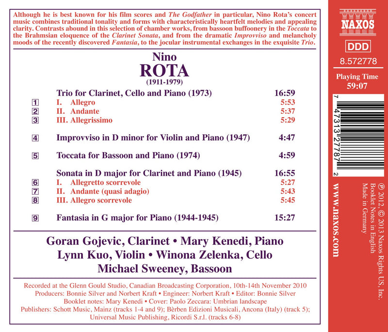 Rota: Clarinet Trio, Clarinet Sonata, Improvviso, Toccata / Goran Gojevic