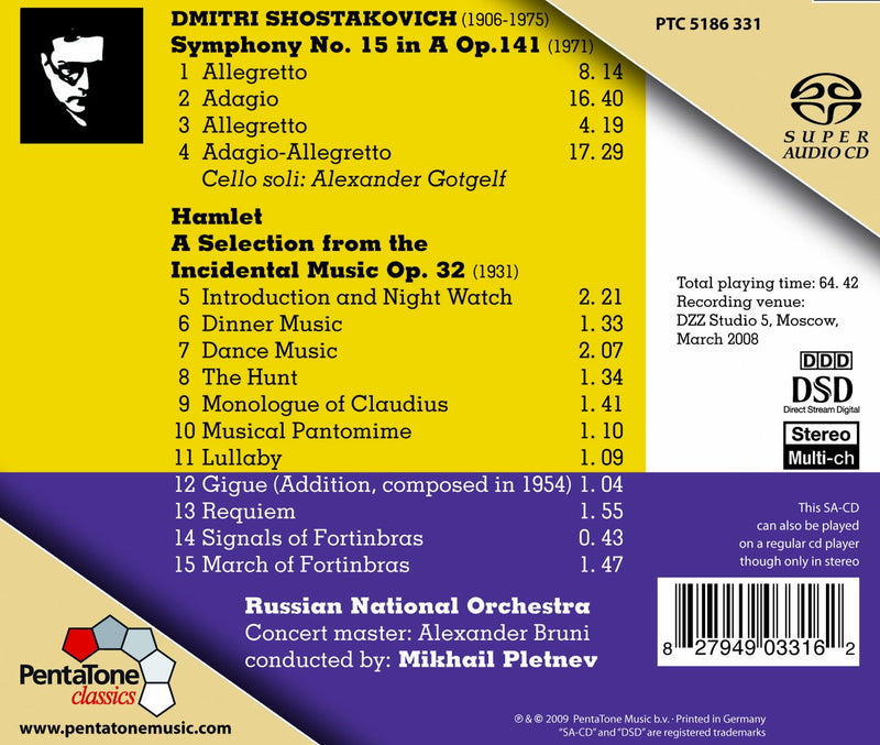 Shostakovich: Symphony No 15 Op 141, Hamlet Op 32 / Pletnev, Et Al