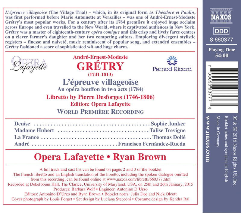 Gretry: L'epreuve villageoise / Brown, Opera Lafayette
