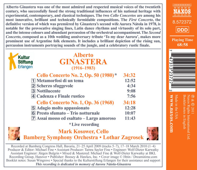 Ginastera: Cello Concertos / Kosower, Zagrosek, Bamberg Symphony