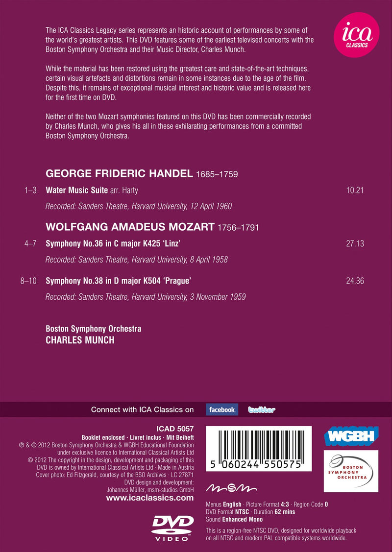 Handel: Water Music; Mozart: Symphonies 36 & 38 / Munch, Boston Symphony
