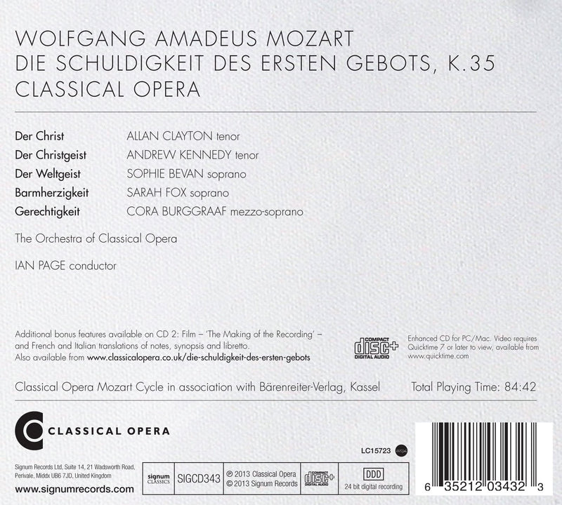 Mozart: Die Schuldigkeit Des Ersten Gebots / Ian Page, Classical Opera