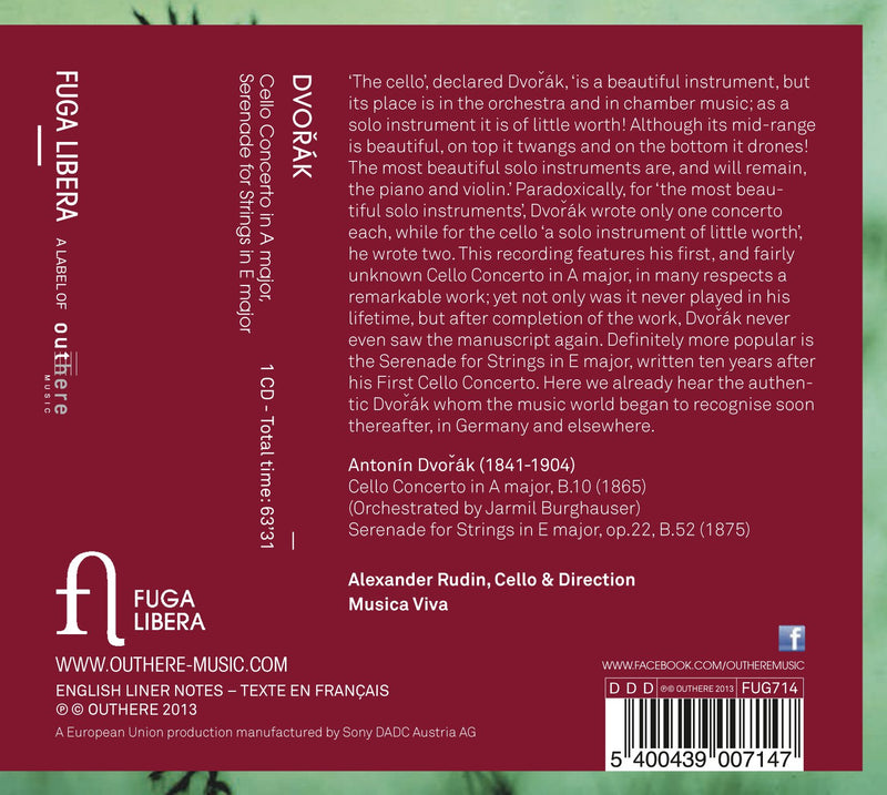 Dvorak: Cello Concerto In A Major, Serenade For Strings / Rudin, Musica Viva