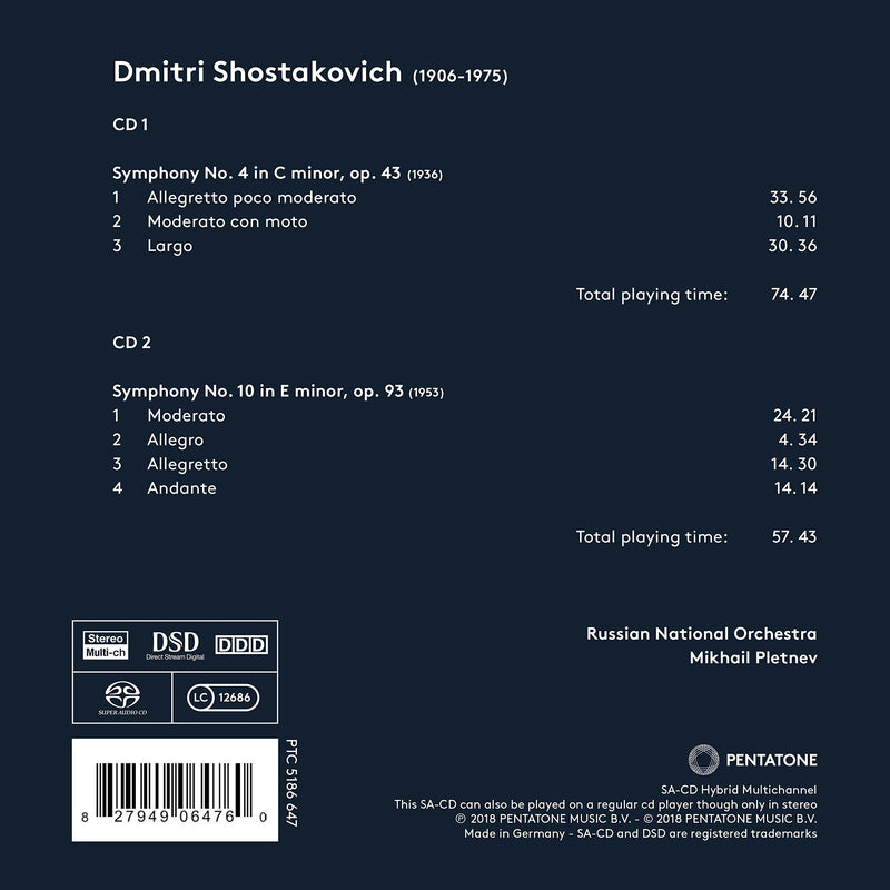 Shostakovich: Symphonies Nos. 4 & 10 / Pletnev, Russian National Orchestra