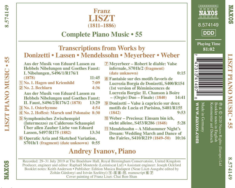 Liszt: Transcriptions - Complete Piano Music Vol. 55 / Andrey Ivanov