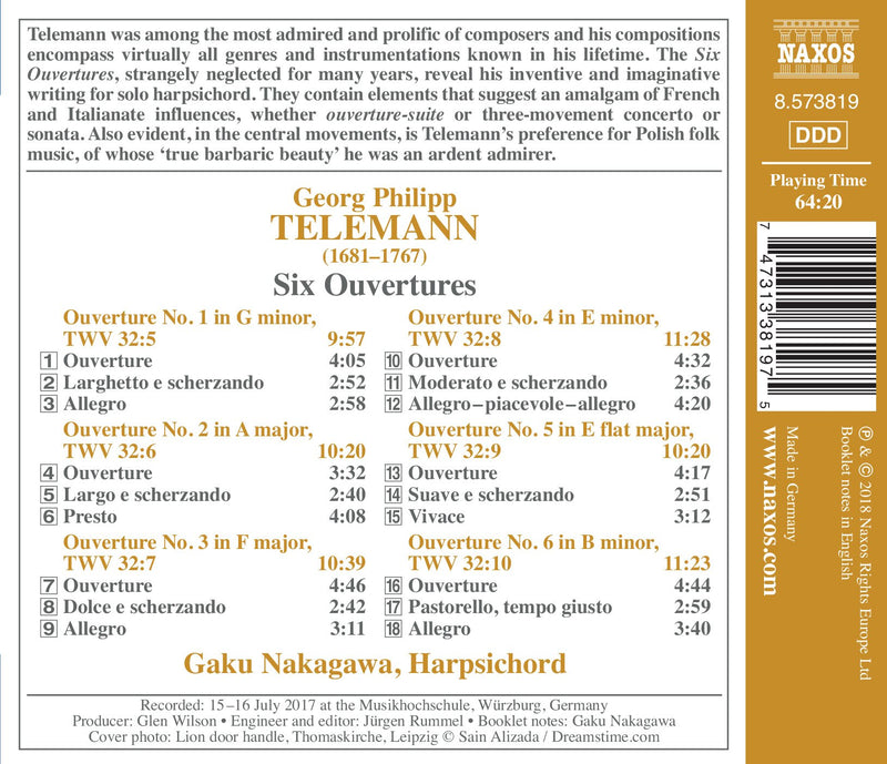 Telemann: Six Overtures for Harpsichord / Nakagawa