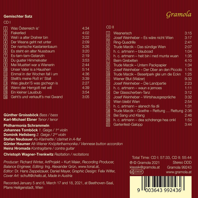 Gemischter Satz: Celebration of Viennese Song / Groissböck, Ebner, Trenkwitz, Philharmonia Schrammeln
