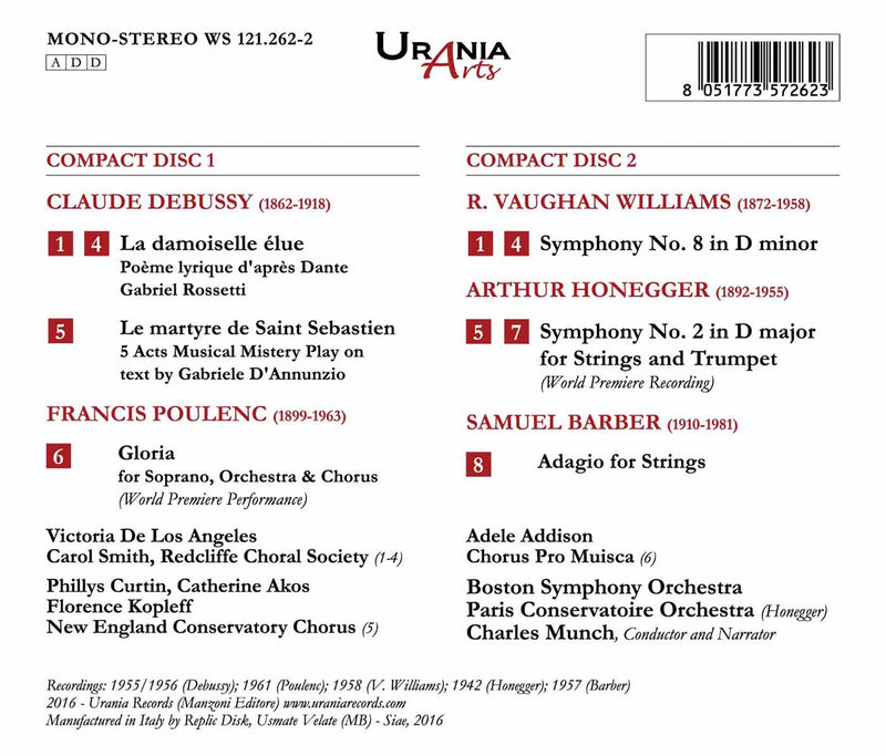Poulenc: Gloria; Debussy: La Damoiselle Elue; Le Martyre De Saint Sebastien; Honegger, Vaughan Williams, Barber