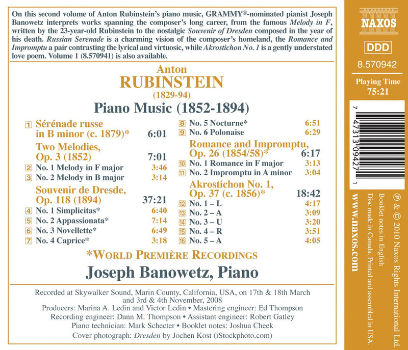 Anton Rubinstein: Piano Music, Vol. 2 / Joseph Banowetz