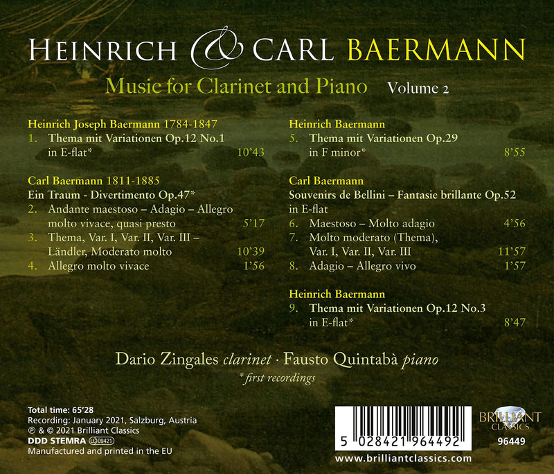Heinrich & Carl Baermann: Music for Clarinet & Piano / Zingales, Quintaba