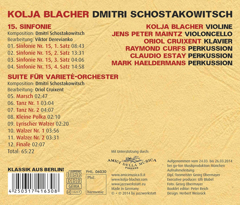 Shostakovich: Chamber Arrangements of Symphony No. 15 & Jazz Suite No. 2 / Kolja Blacher