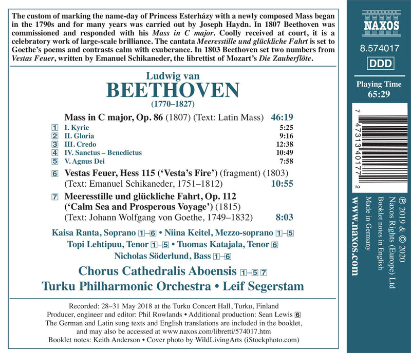 Beethoven: Mass in C Major & Other Works / Segerstam, Turku Philharmonic, Chorus Cathedralis Aboensis
