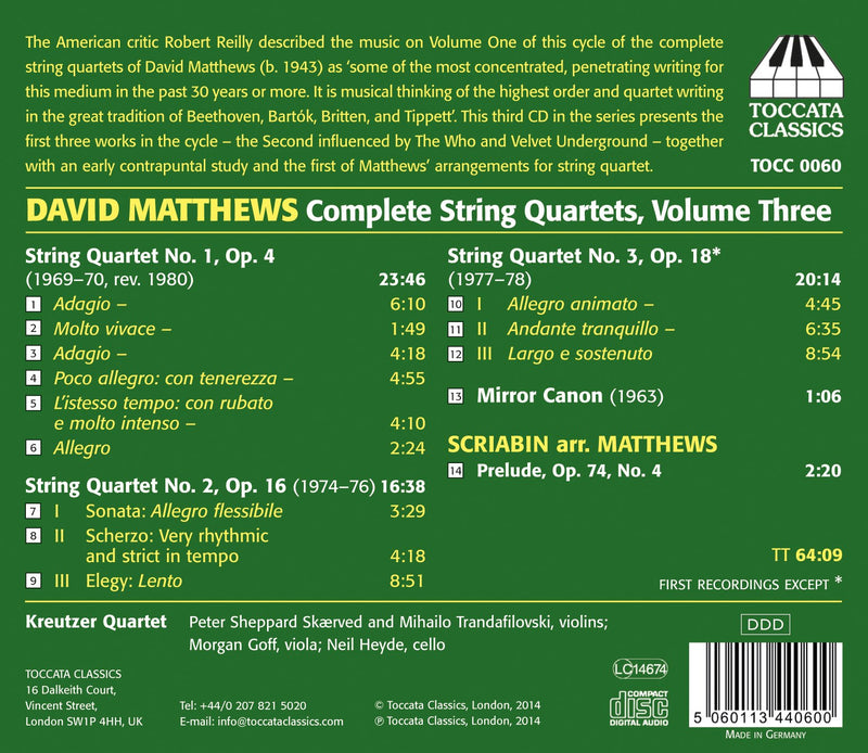Matthews: Complete String Quartets, Vol. 3