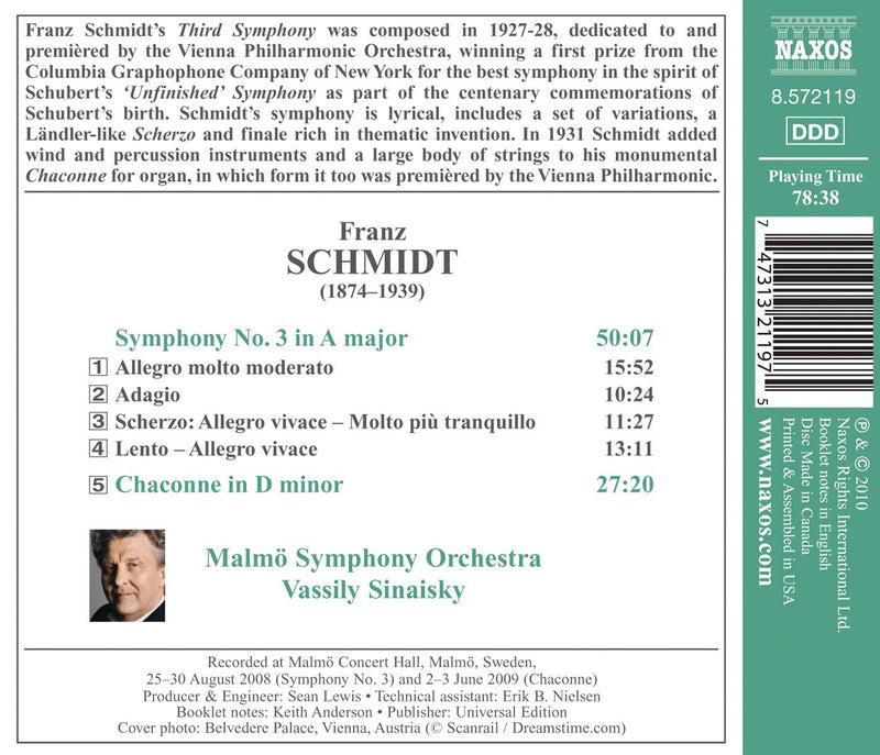 Schmidt: Symphony No. 3, Chaconne / Sinaisky, Malmo Symphony