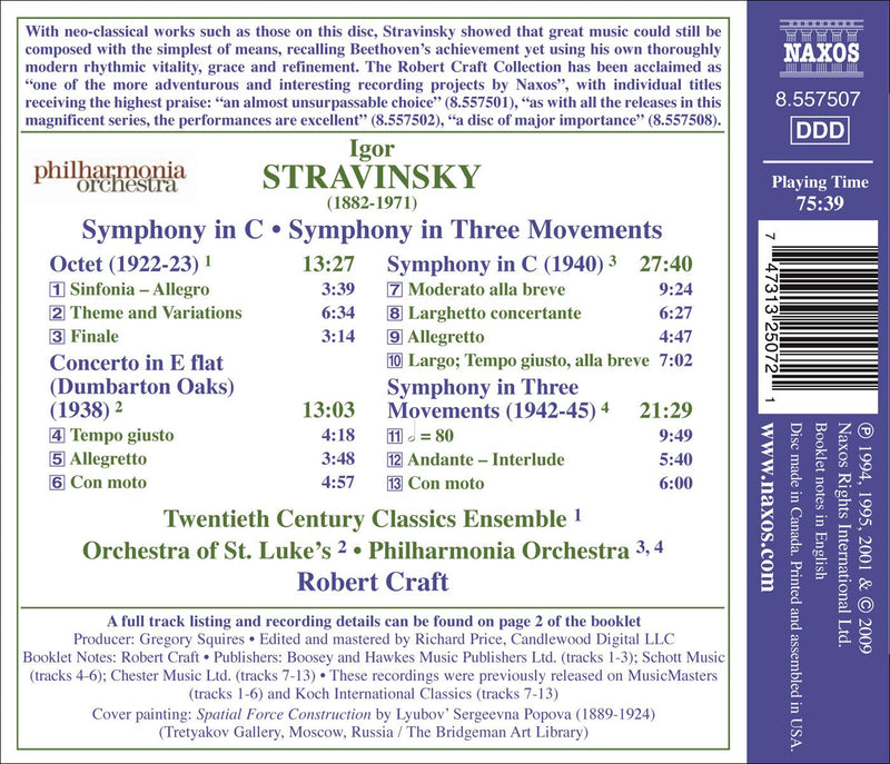 Stravinsky: Symphony In C, Symphony In 3 Movements / Craft, Philharmonia Orchestra