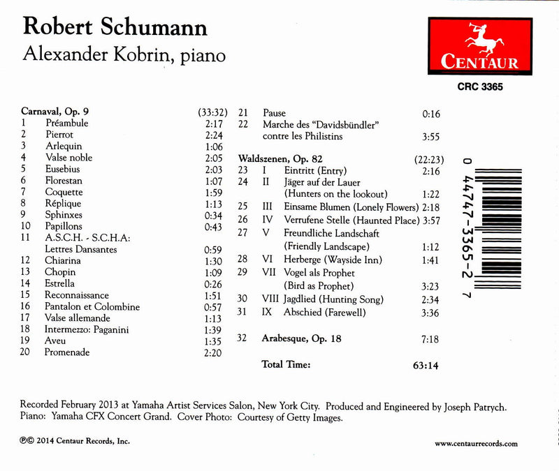 Schumann: Carnaval,  Waldszenen,  Arabesque / Alexander Kobrin