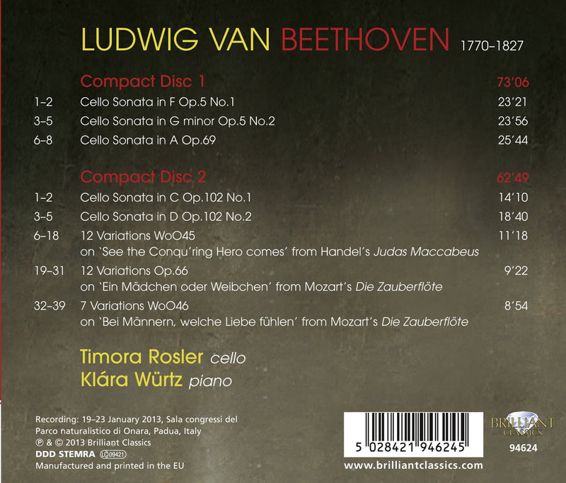 Beethoven: Cello Sonatas, Variations / Rosler, Wurtz